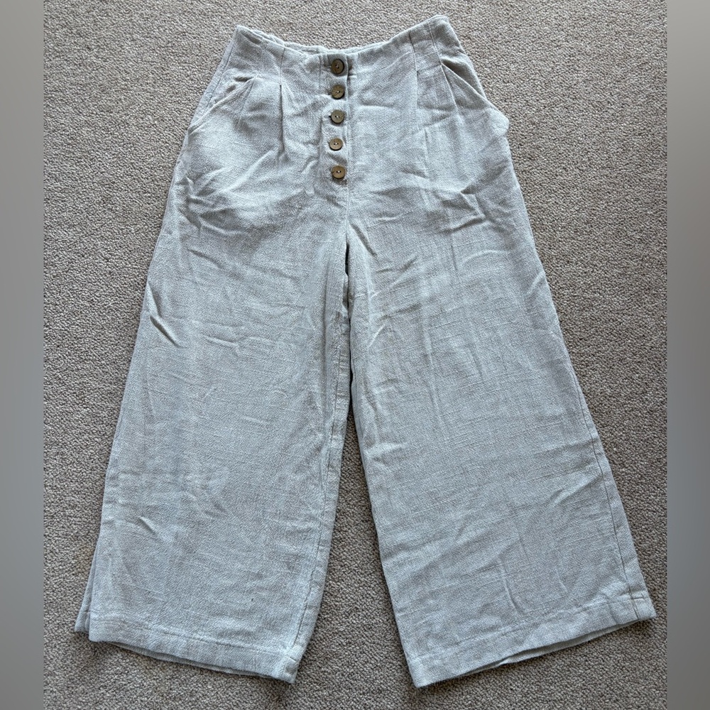 Topshop - Coco Wide Leg Crop Linen Blend Trouser